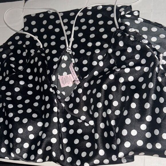 NWOT Victoria’s Secret Black & White Polka Dot Satin Sleep Cami Camisole Sz XXL - Picture 5 of 6